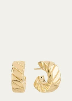 Lana14K Gold Wide Grooved Huggie Earrings