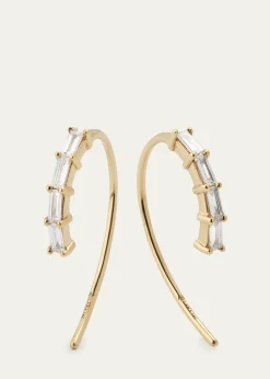 Lana14K Yellow Gold Baguette Diamond Mini Hooked on Hoop Earrings