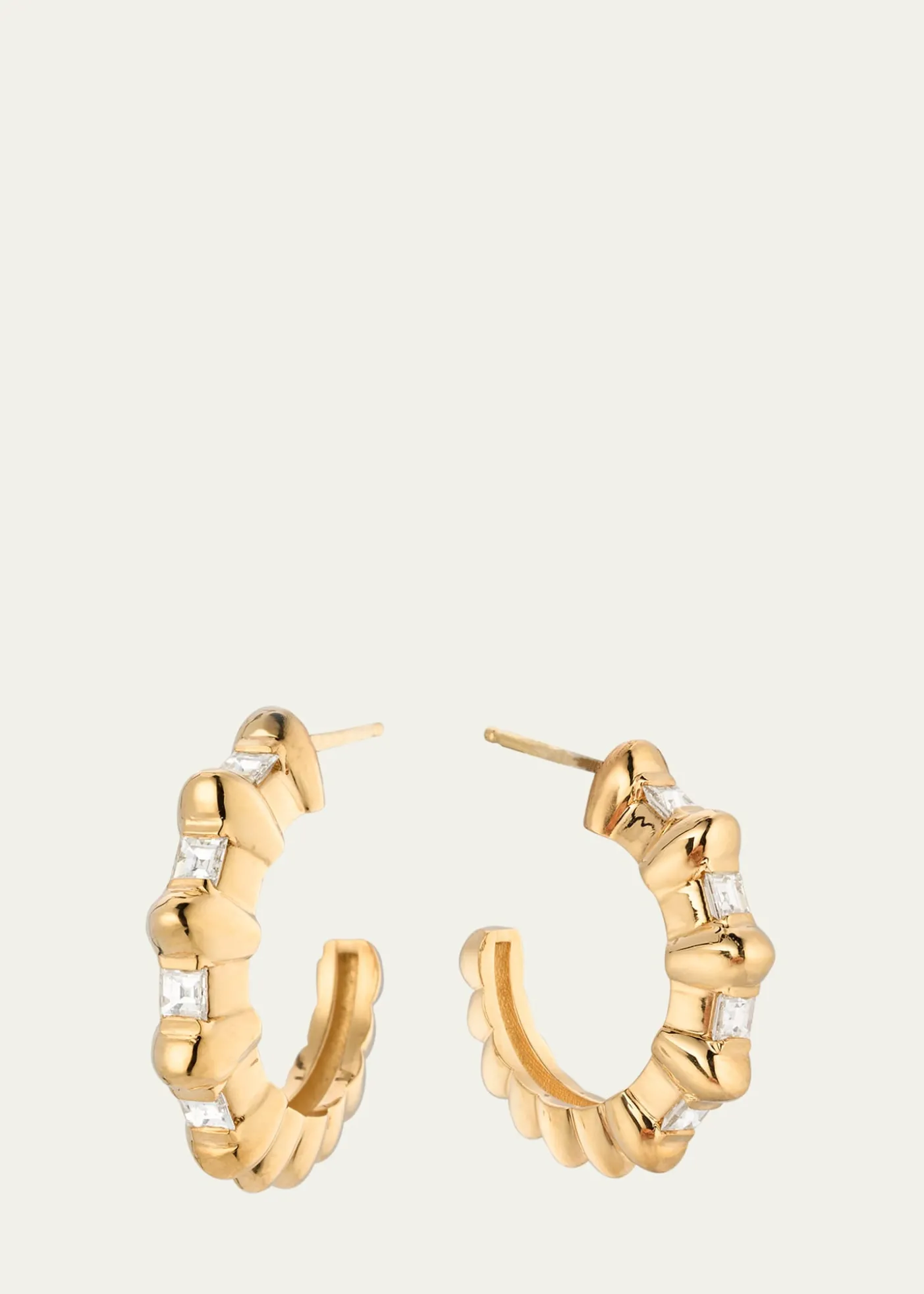 Lizzie Mandler Fine Jewelry18K Yellow Gold Bubble Bar Single-Row Carre Diamond Hoop Earrings