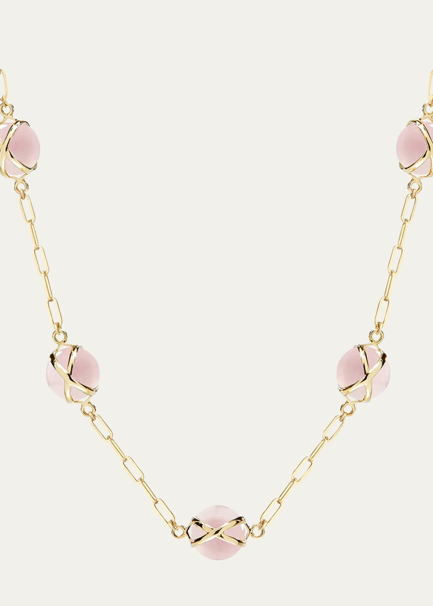 L. KleinPrisma 18k Gold Paperclip Chain Necklace with Rose Quartz