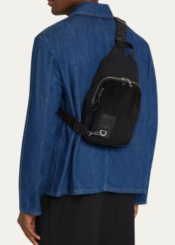 LoeweMen's Flex Canvas and Suede Sling Bag