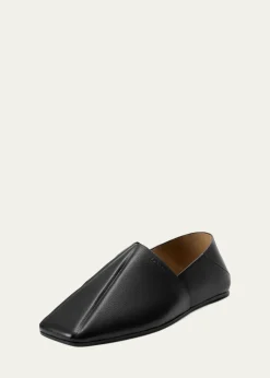 LoeweMen's Origami Leather Square-Toe Slippers