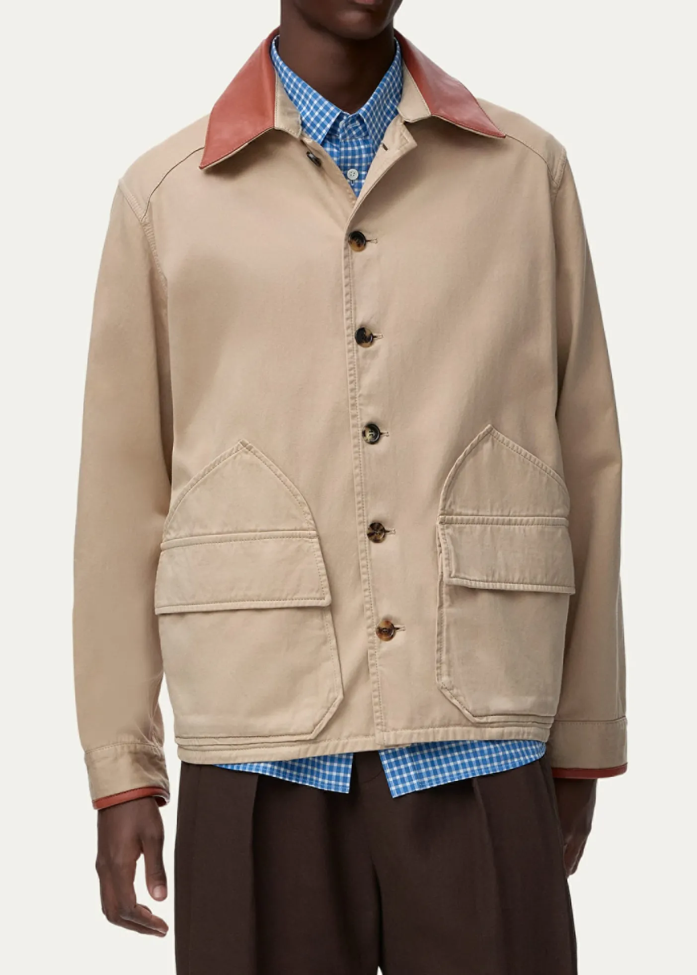 Loewex Paula's Ibiza Men's Washed Cotton Leather-Collar Shirt Jacket