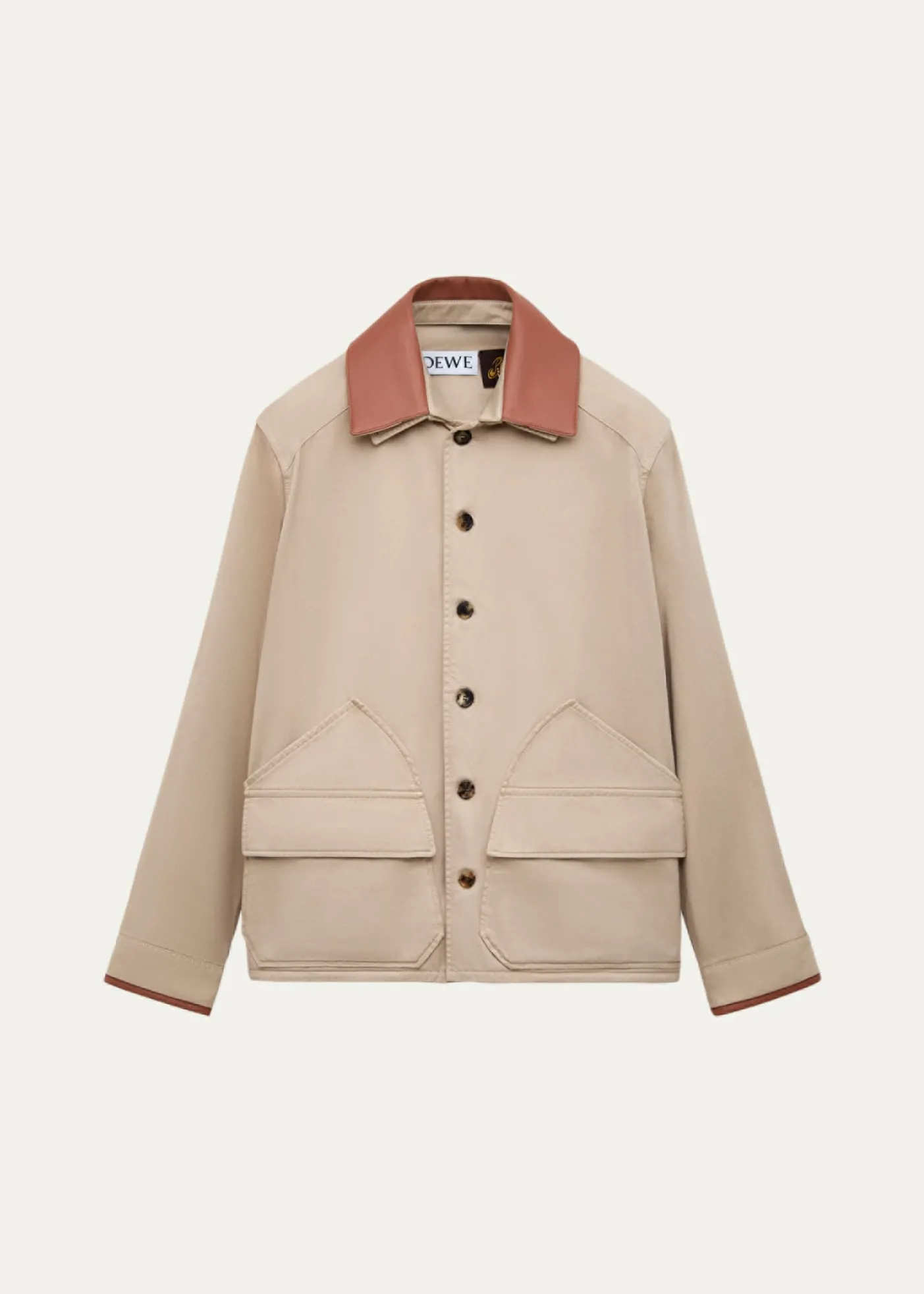 Loewex Paula's Ibiza Men's Washed Cotton Leather-Collar Shirt Jacket