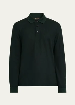 Loro PianaMen's Cerro Cotton and Cashmere Long-Sleeve Polo Shirt