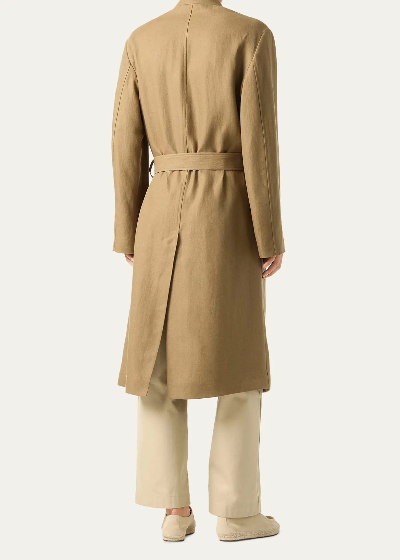 Loro PianaMen's Doran Linen Band-Collar Belted Trench Coat