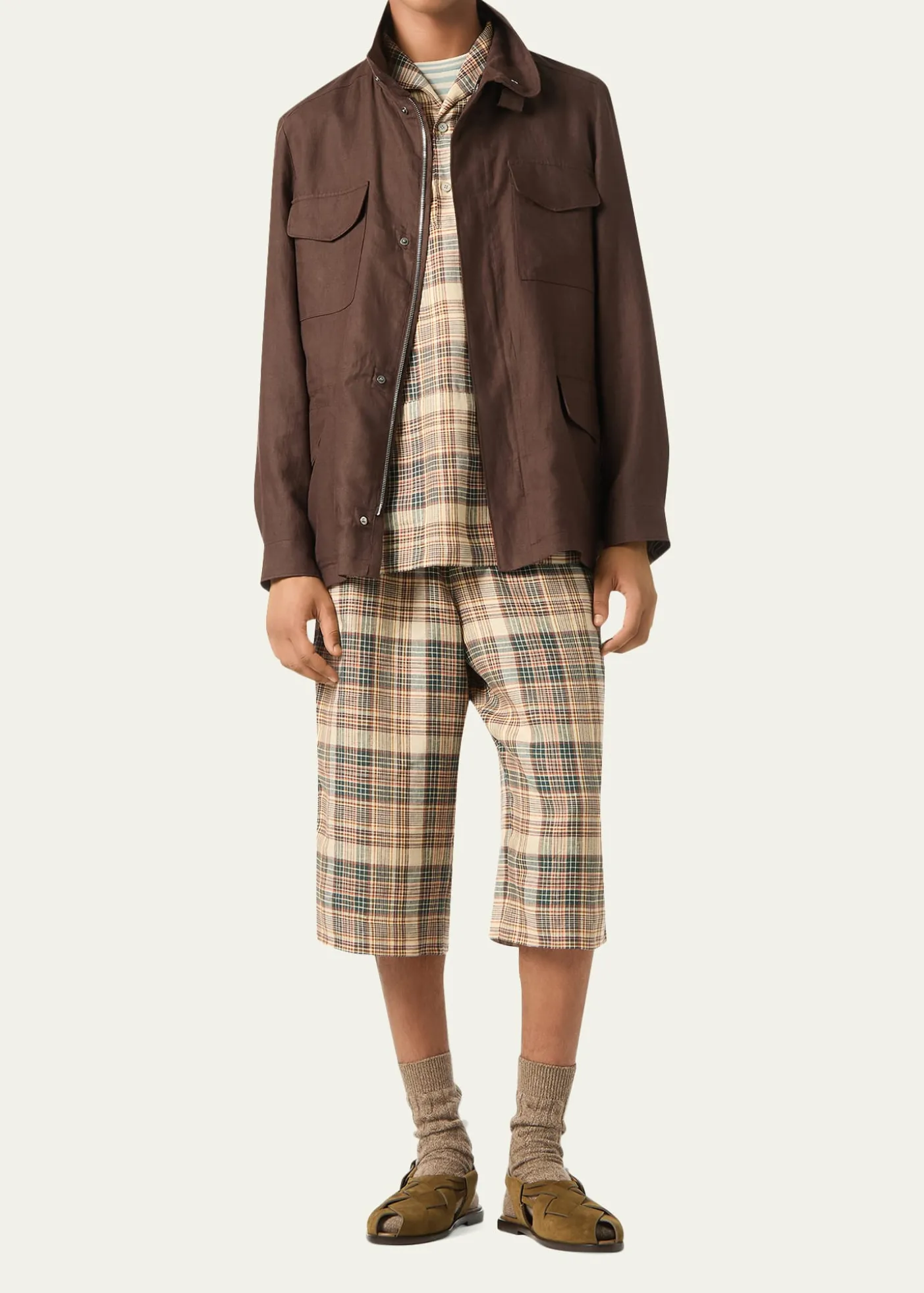 Loro PianaMen's Linen Traveller Full-Zip Field Jacket
