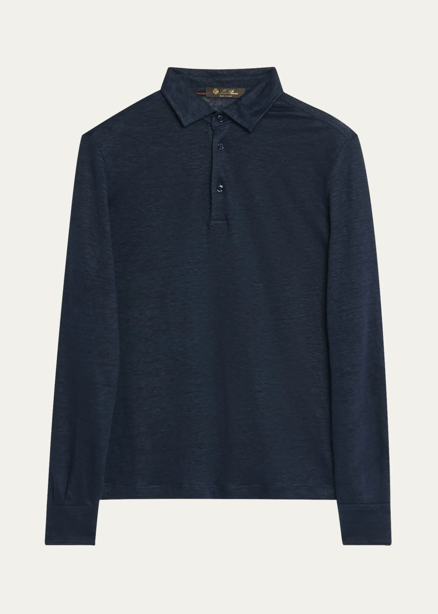 Loro PianaMen's Sam Linen Long-Sleeve Polo Shirt