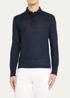 Loro PianaMen's Sam Linen Long-Sleeve Polo Shirt