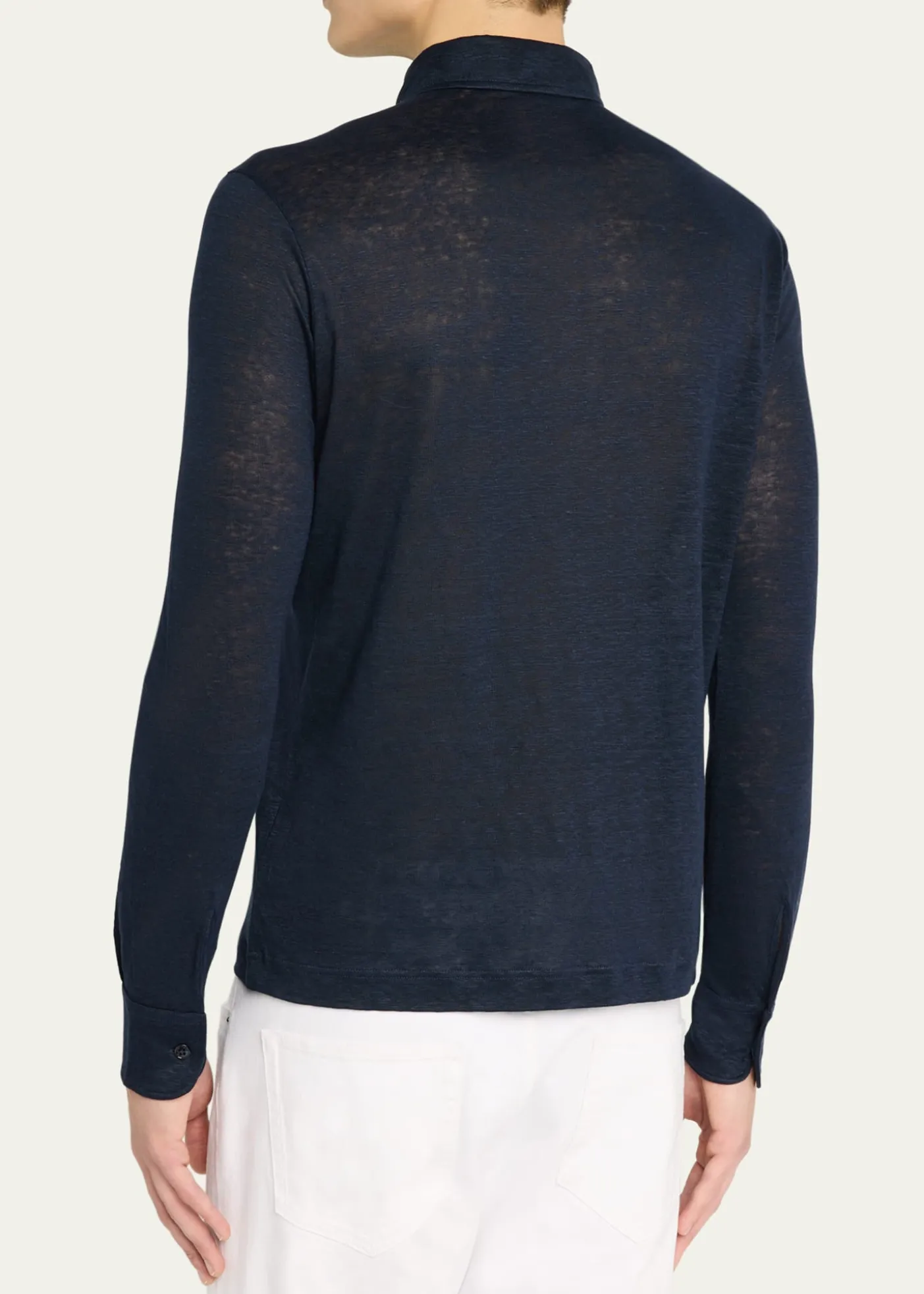 Loro PianaMen's Sam Linen Long-Sleeve Polo Shirt