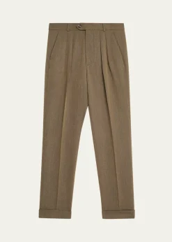 Loro PianaMen's Stafford Jaspe Wool Pleated Pants