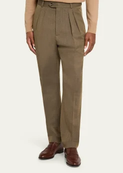 Loro PianaMen's Stafford Jaspe Wool Pleated Pants