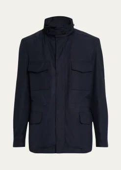 Loro PianaMen's Traveler Field Jacket with Stowaway Hood