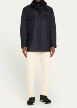 Loro PianaMen's Traveller Stand-Collar Wool Utility Coat