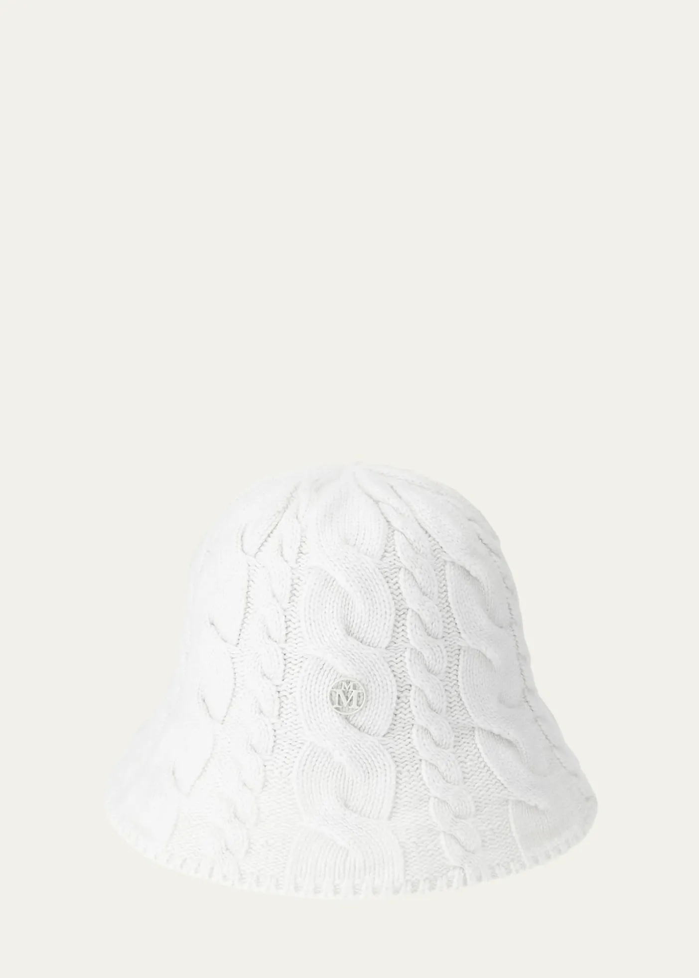 Maison MichelClem White Cable Knit Cashmere Bucket Hat