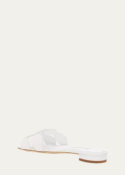 Manolo BlahnikCircle-Cut Leather Flat Slide Sandals