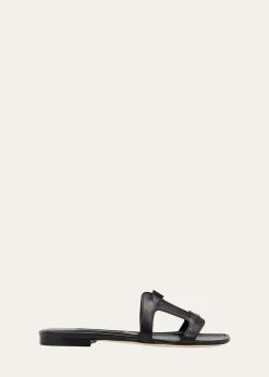 Manolo BlahnikGrellanu Leather Flat Slide Sandals