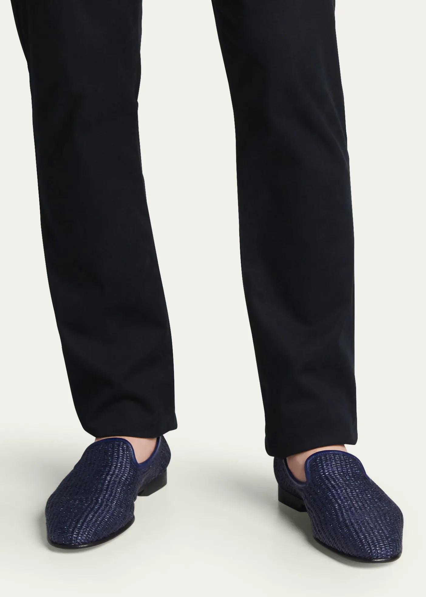 Manolo BlahnikMen's Mario Raffia Slippers, Navy