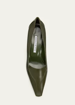 Manolo Blahnik50mm Cleofelo Low-Heel Leather Pumps