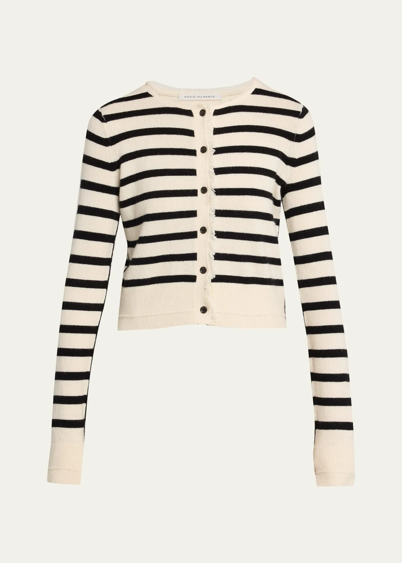 MARIA MCMANUSCashmere and Cotton Stripe Petite Fringe-Trim Cardigan