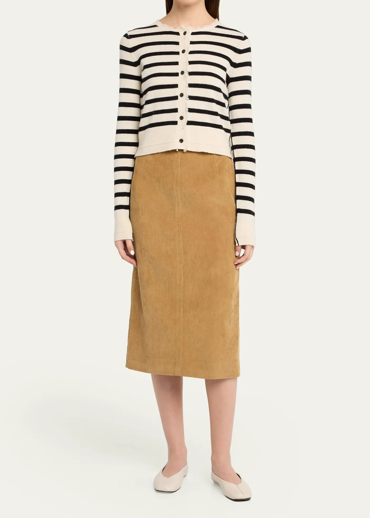 MARIA MCMANUSCashmere and Cotton Stripe Petite Fringe-Trim Cardigan