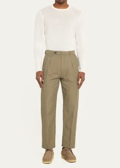 Massimo AlbaMen's Cotton-Linen Chevron Double-Pleated Trousers
