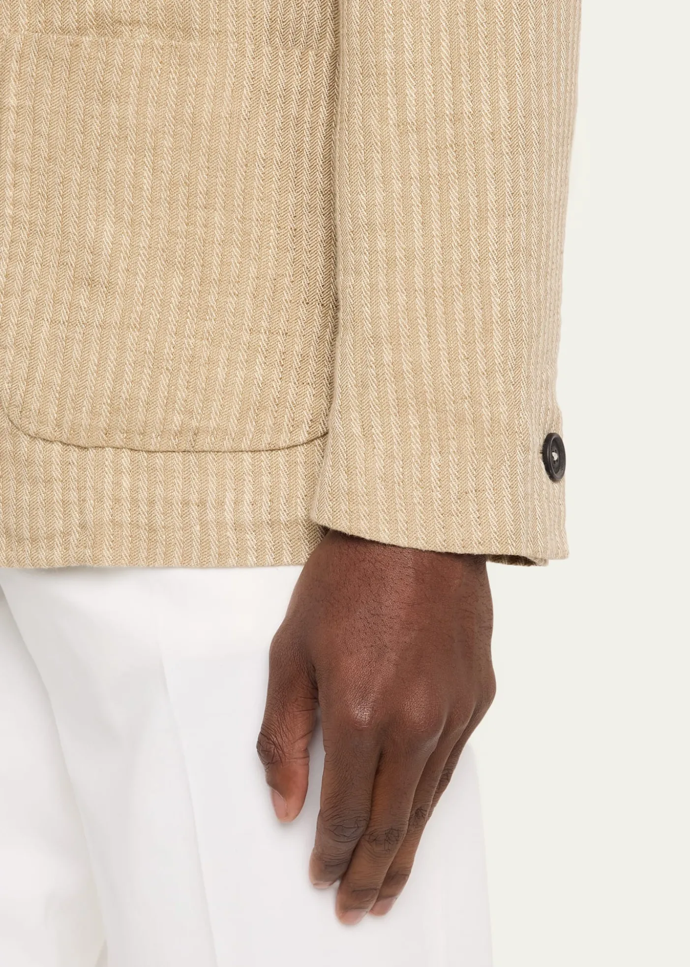 Massimo AlbaMen's Linen and Cotton Band-Collar Stripe Jacket