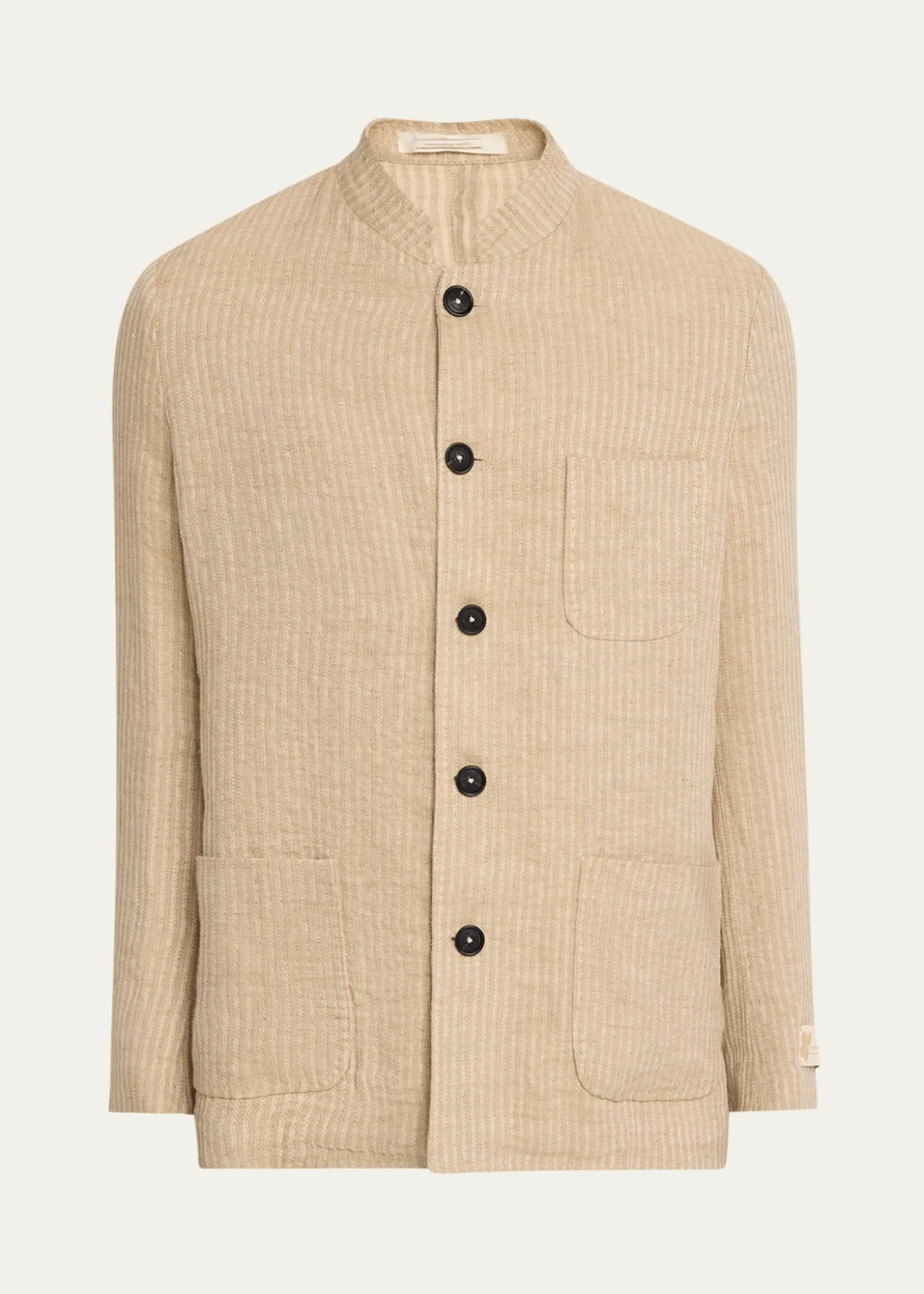 Massimo AlbaMen's Linen and Cotton Band-Collar Stripe Jacket