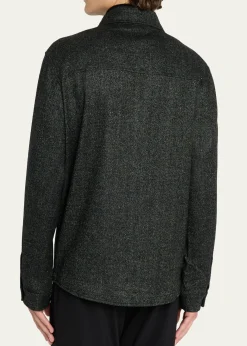 Maurizio BaldassariMen's Wool Silk-Blend Herringbone Overshirt