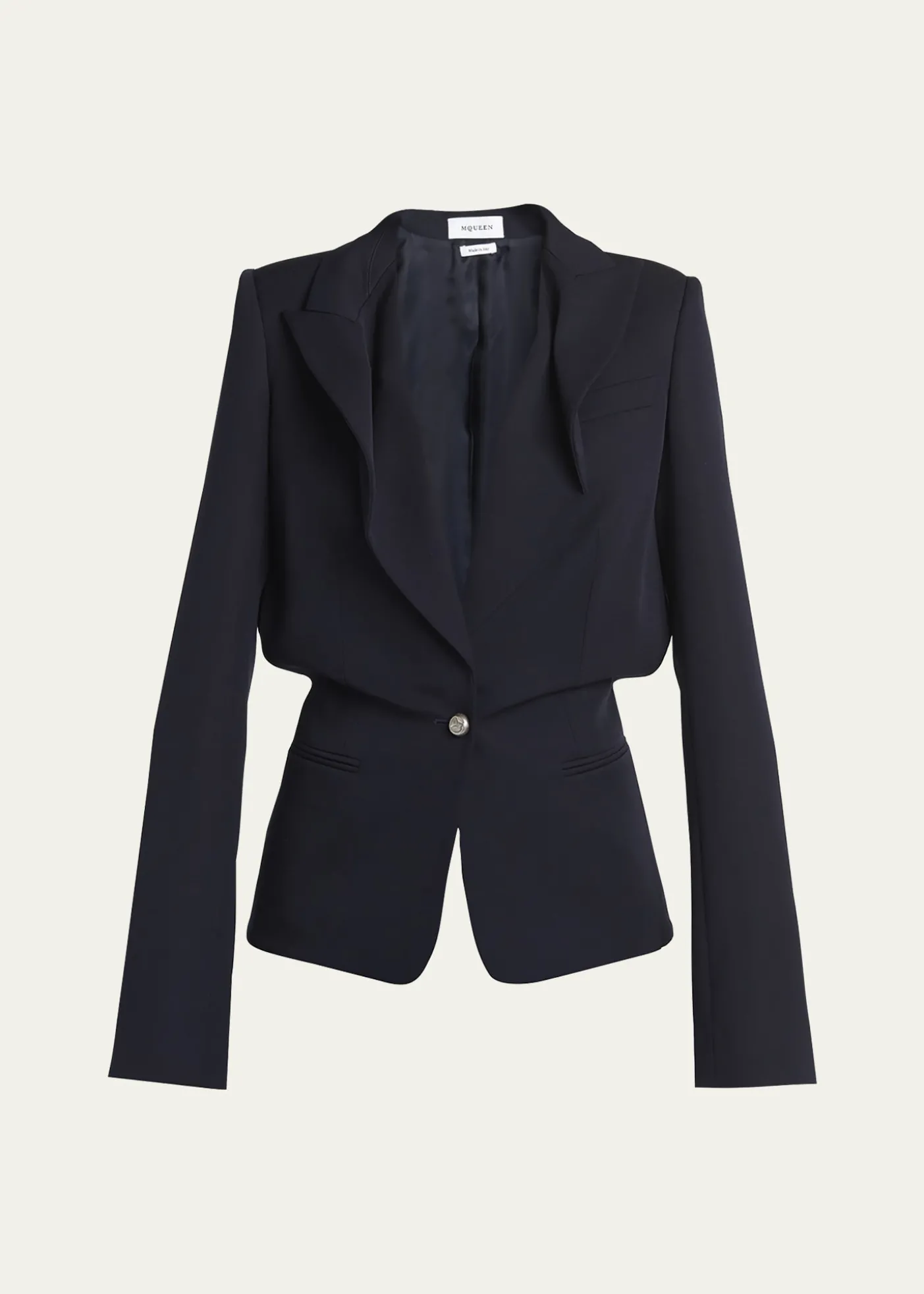 McQueenCertified Wool Folded Lapel Single-Breasted Jacket