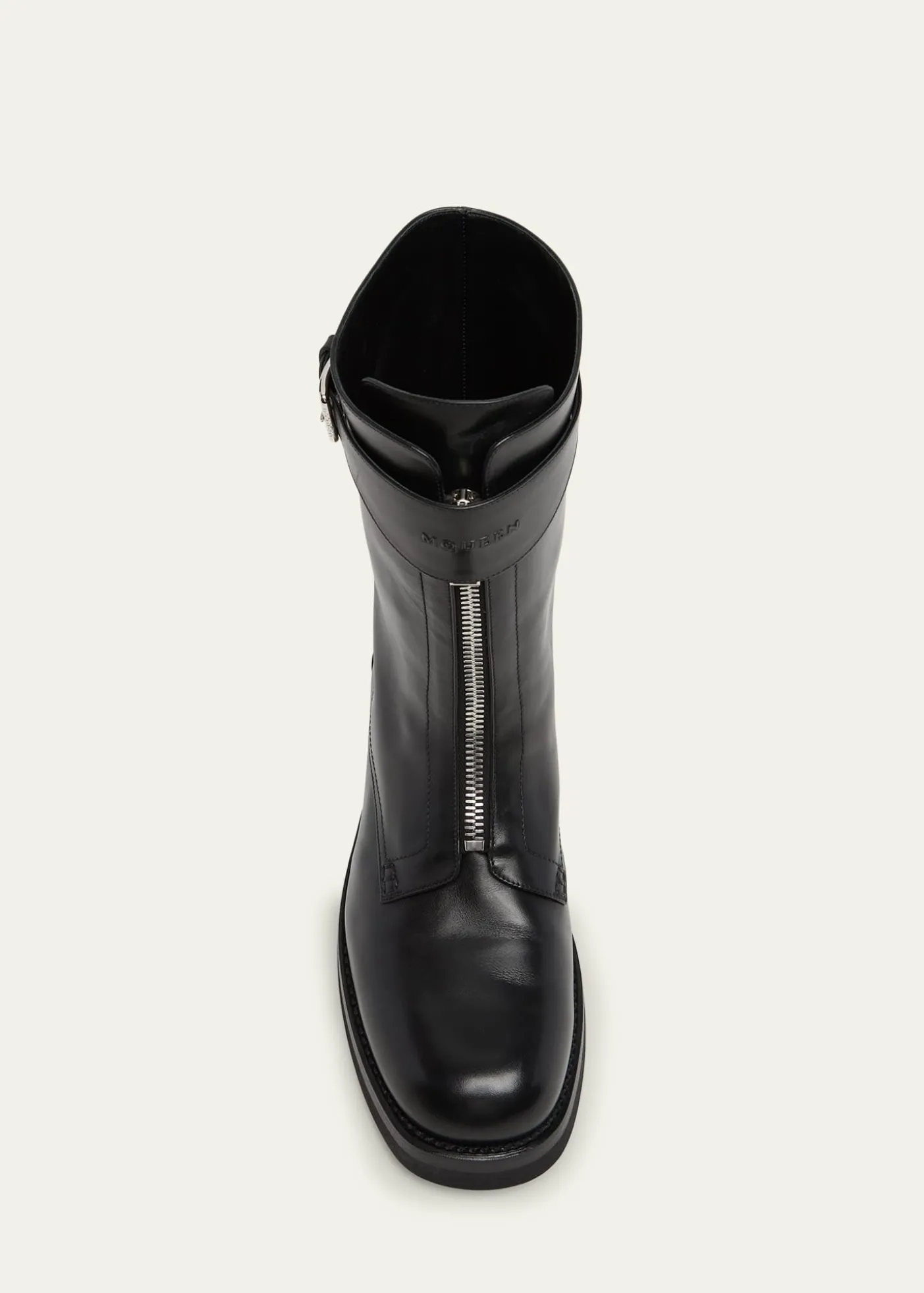 McQueenMen's Biker Leather Center-Zip Buckle Boots
