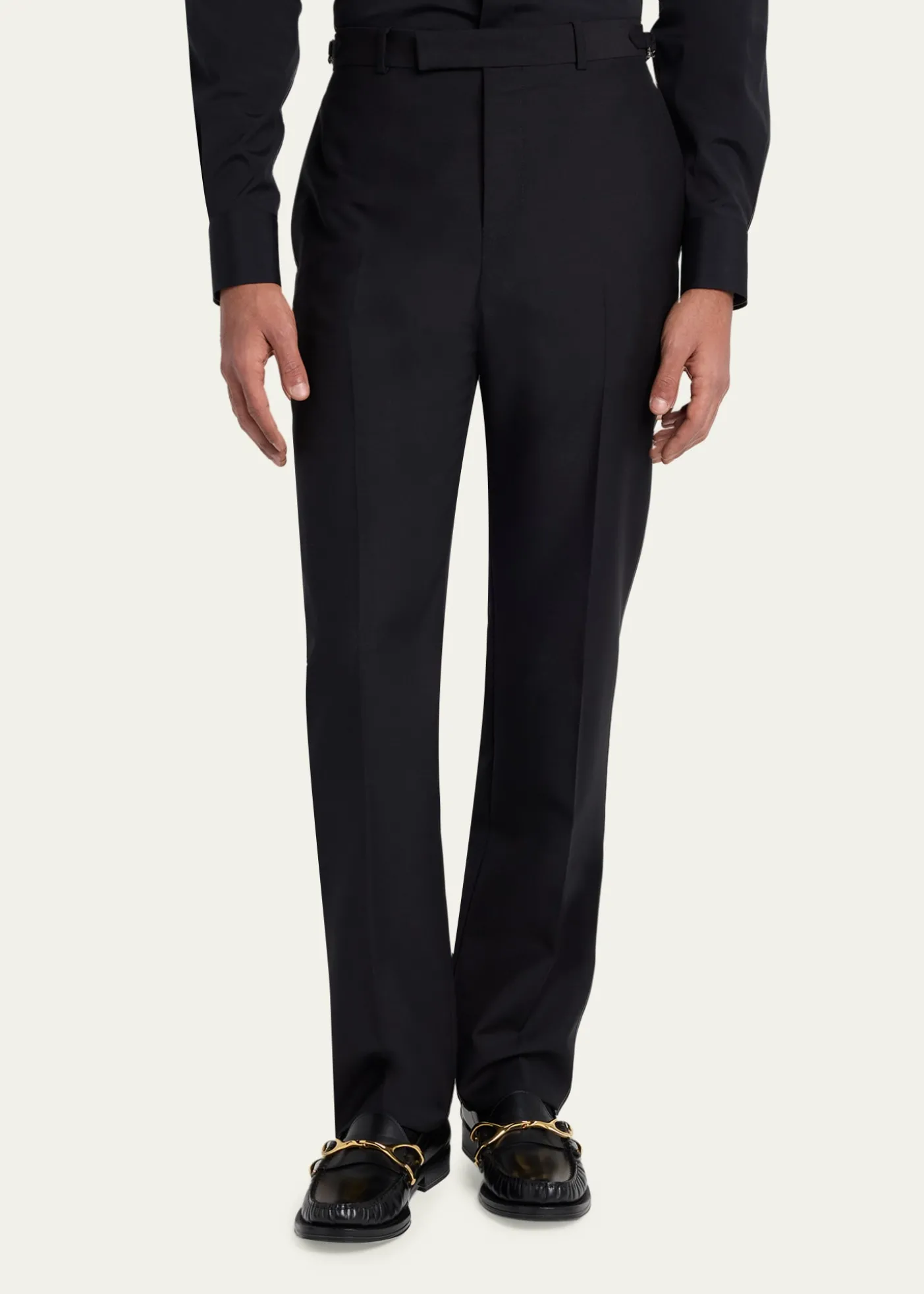 McQueenMen's Waist-Tab Straight Fit Flat-Front Trousers