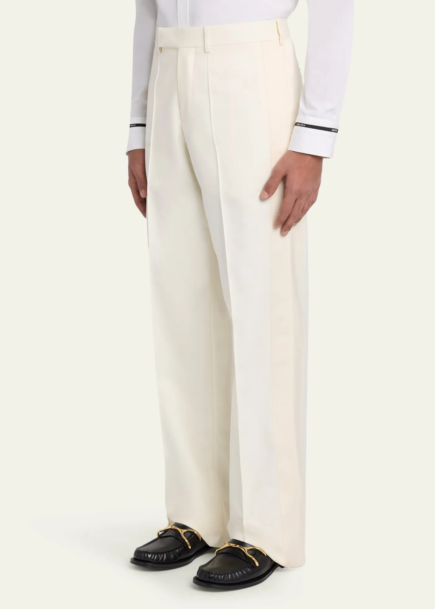 McQueenMen's Wool Pintuck-Pleated Wide-Leg Trousers