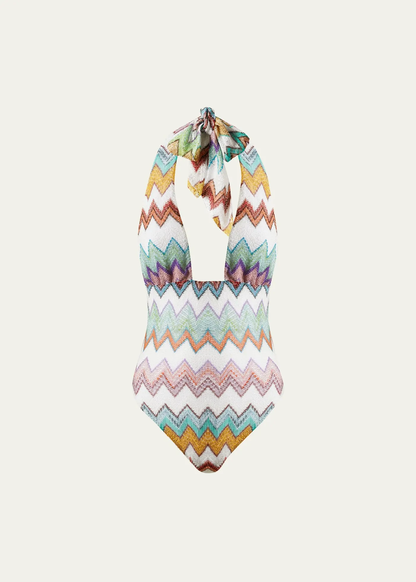 MissoniZig Zag Crochet Halter One-Piece Swimsuit