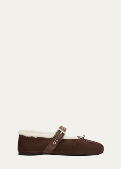 Miu MiuShearling-Lined Suede Mary Jane Ballerina Flats
