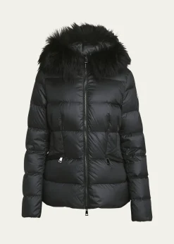 MonclerBoed Hooded Shearling-Trimmed Short Down Jacket