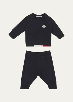 MonclerBoy's Logo Sweatshirt and Pants Set, Size 3M-3