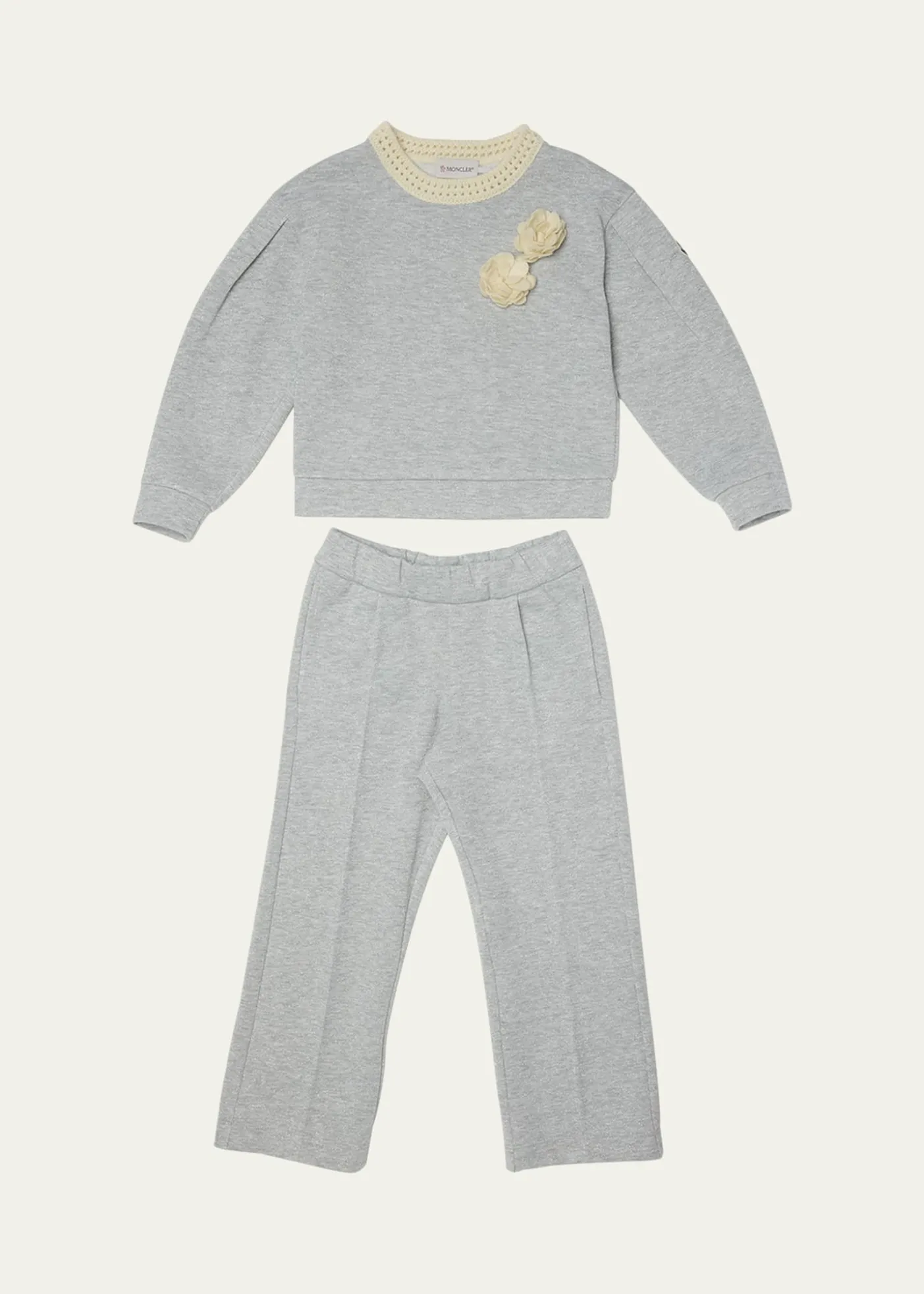 MonclerGirl's Floral Applique Sweatshirt & Sweatpants Set, Size 12-14