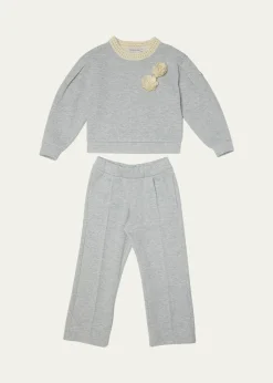 MonclerGirl's Floral Applique Sweatshirt & Sweatpants Set, Size 8-10