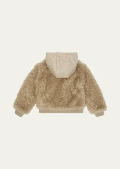 MonclerGirl's Teddy Fleece Nylon Hood Zip-Front Cardigan, Size 4-6