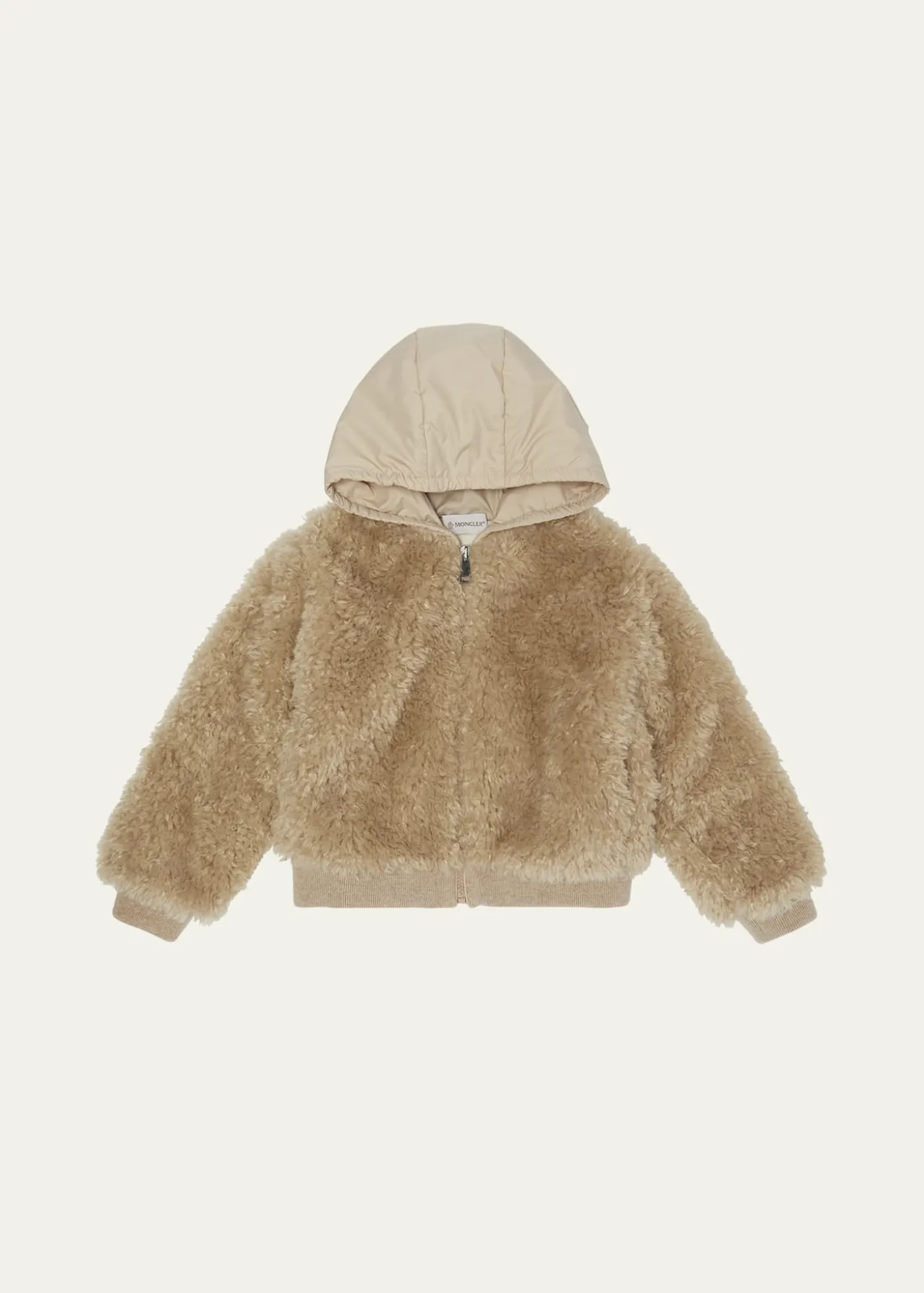 MonclerGirl's Teddy Zip-Front Cardigan with Nylon Hood, Size 12-14