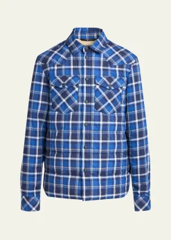 Moncler GrenobleMen's Plaid Snap-Front Shirt Jacket