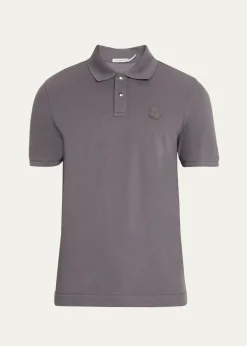 MonclerMen's Cotton Leather-Logo Polo Shirt