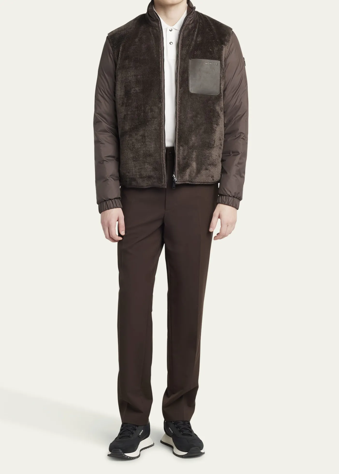 MonclerMen's Edit Dark Brown Teddy Fleece and Padded Reversible Livra Jacket