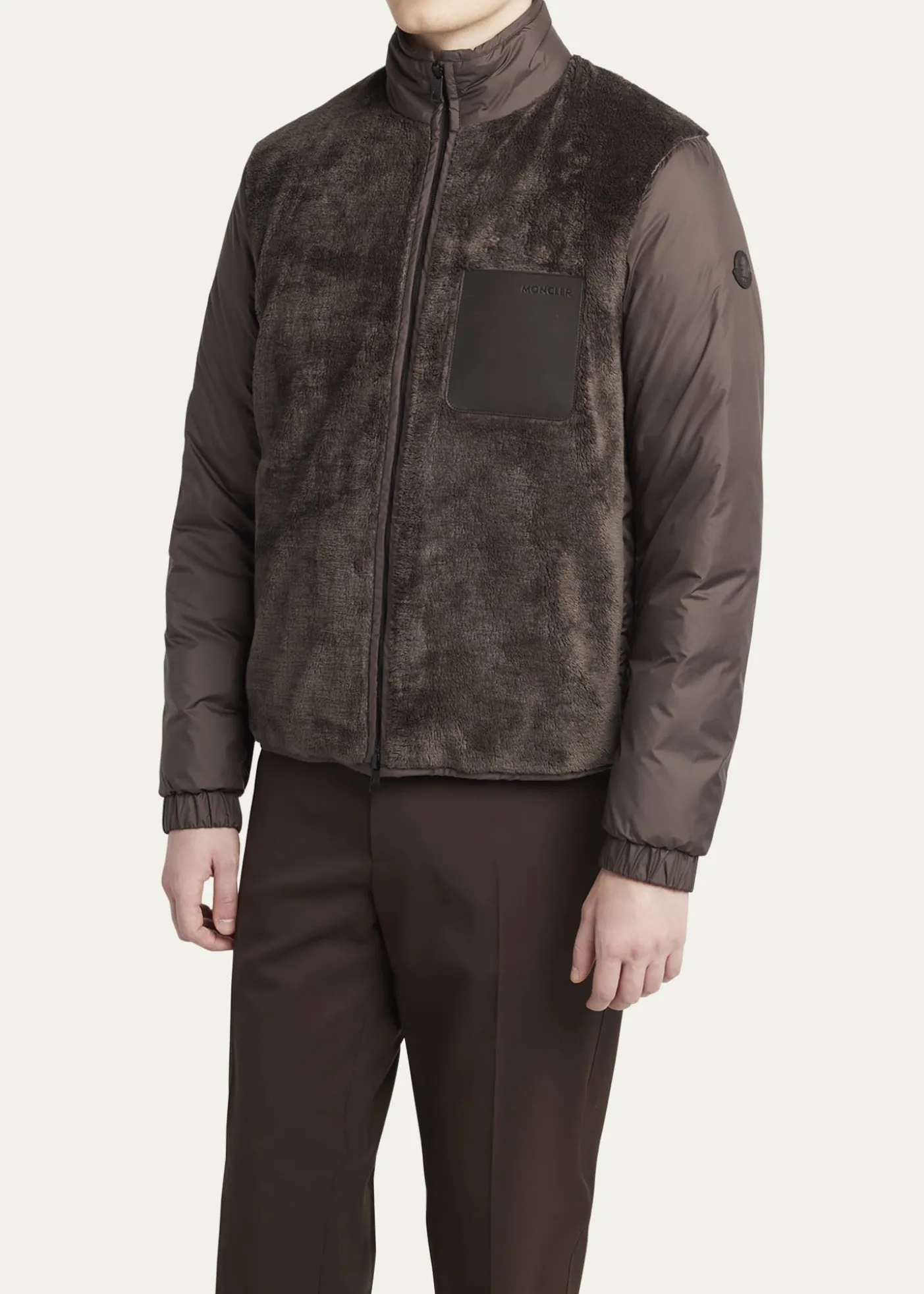 MonclerMen's Edit Dark Brown Teddy Fleece and Padded Reversible Livra Jacket