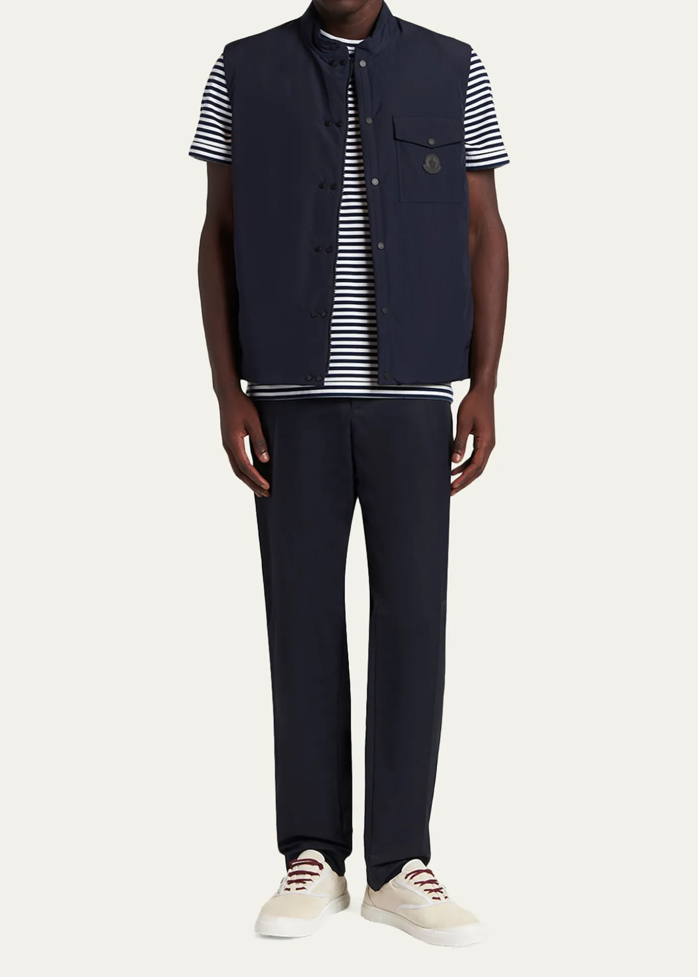 MonclerMen's Stripe Leather-Trim Pocket T-Shirt