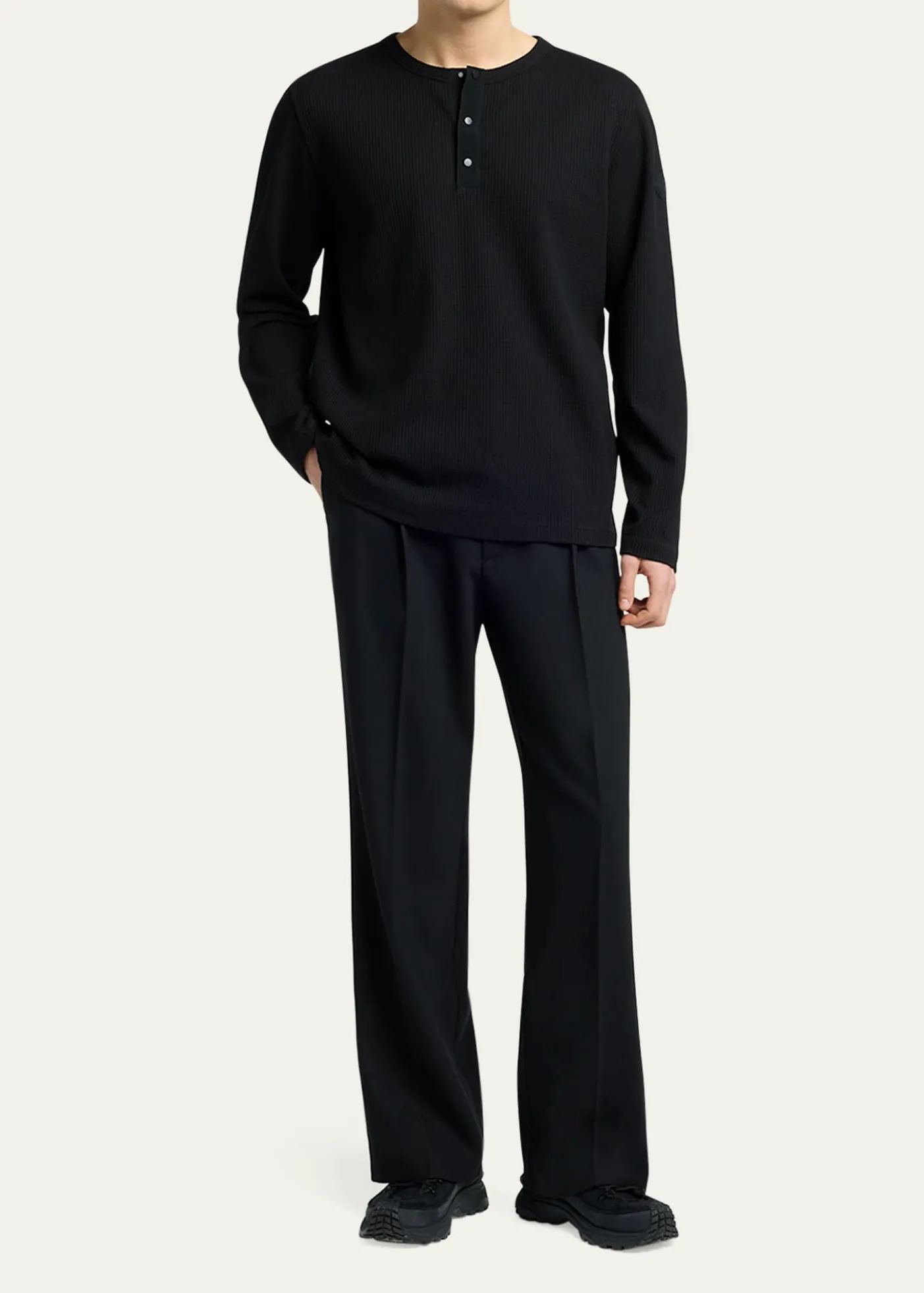 MonclerMen's Waffle Knit Long-Sleeve Henley T-Shirt