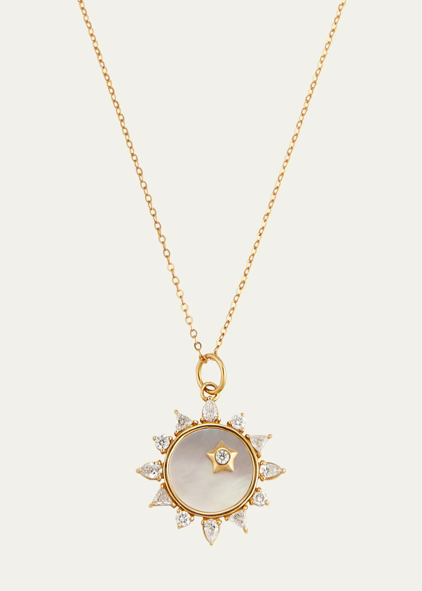 Monica Rich KosannMother of Pearl Diamond "Happiness" Sun Charm Necklace