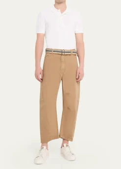 MORDECAIMen's Cotton Belted Barrel-Leg Pants