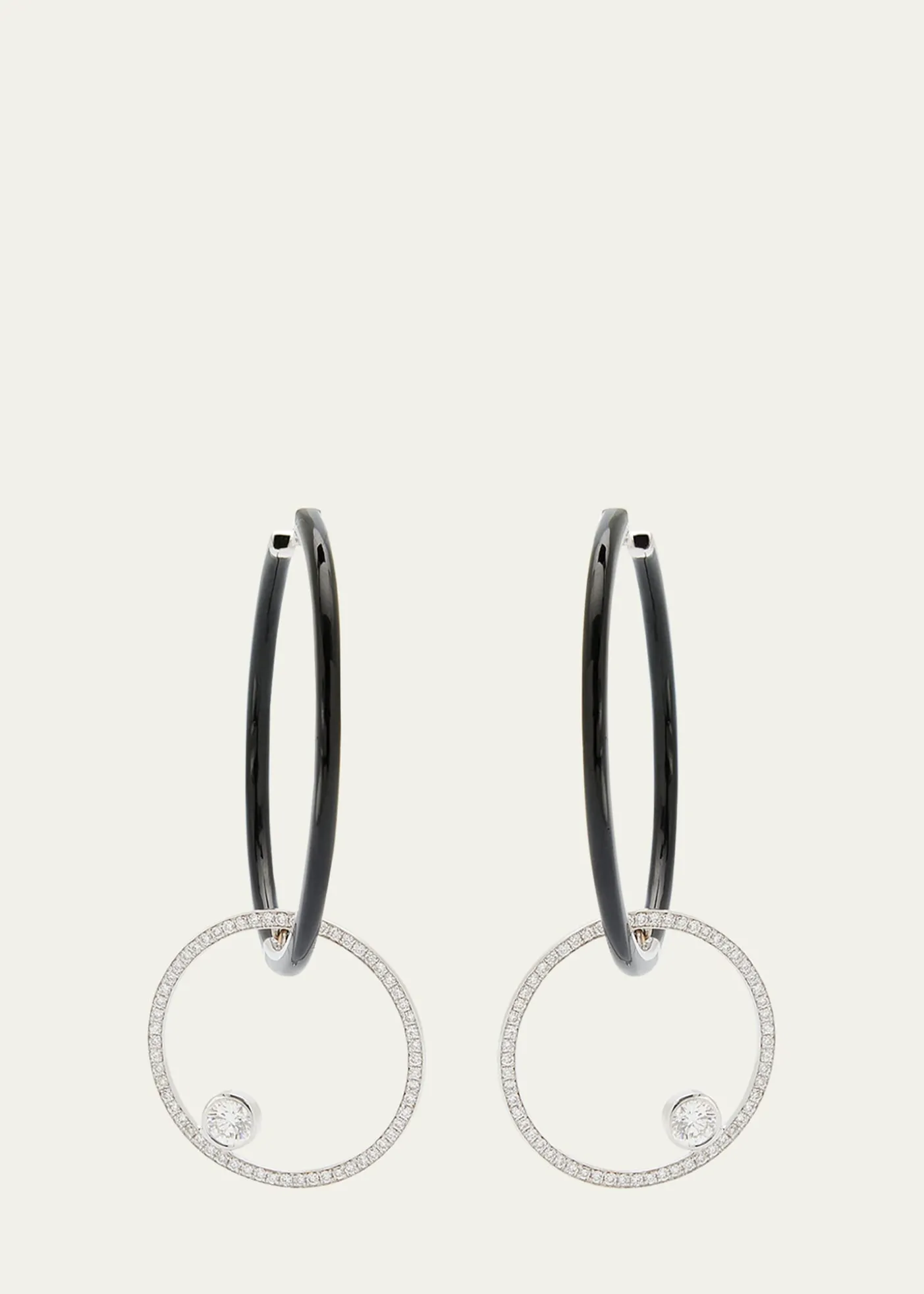 Nikos KoulisOui Black Enamel Hoop Earrings with Pave Ring and Round Diamonds